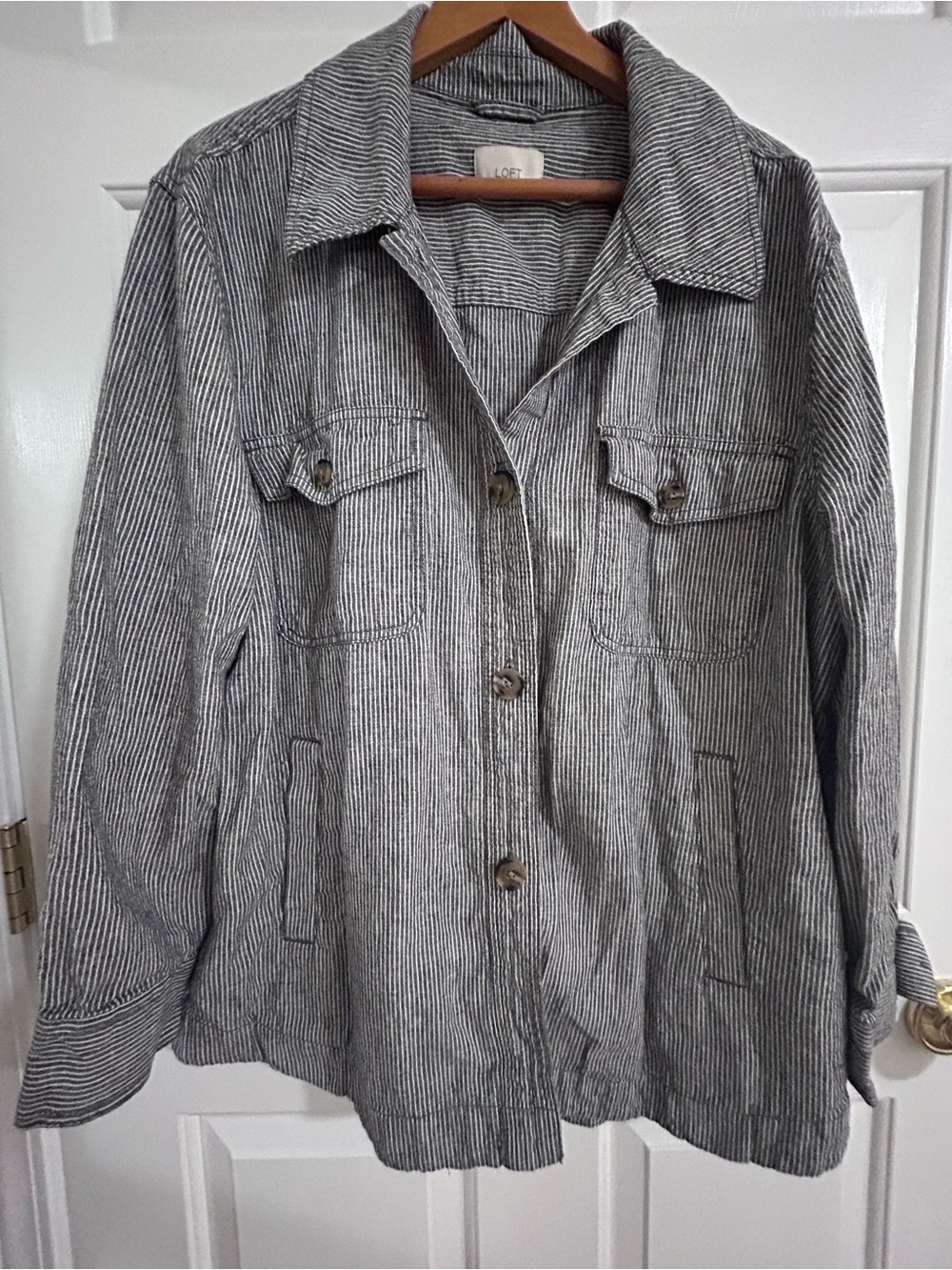 LOFT Gray Pinstripe Utility Jacket